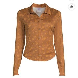 Brown Floral Button-Up Long Sleeve Top – Y2K Aesthetic